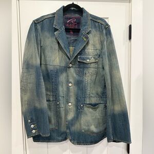 Request Jeans acid washed blazer style men’s denim jacket size XL